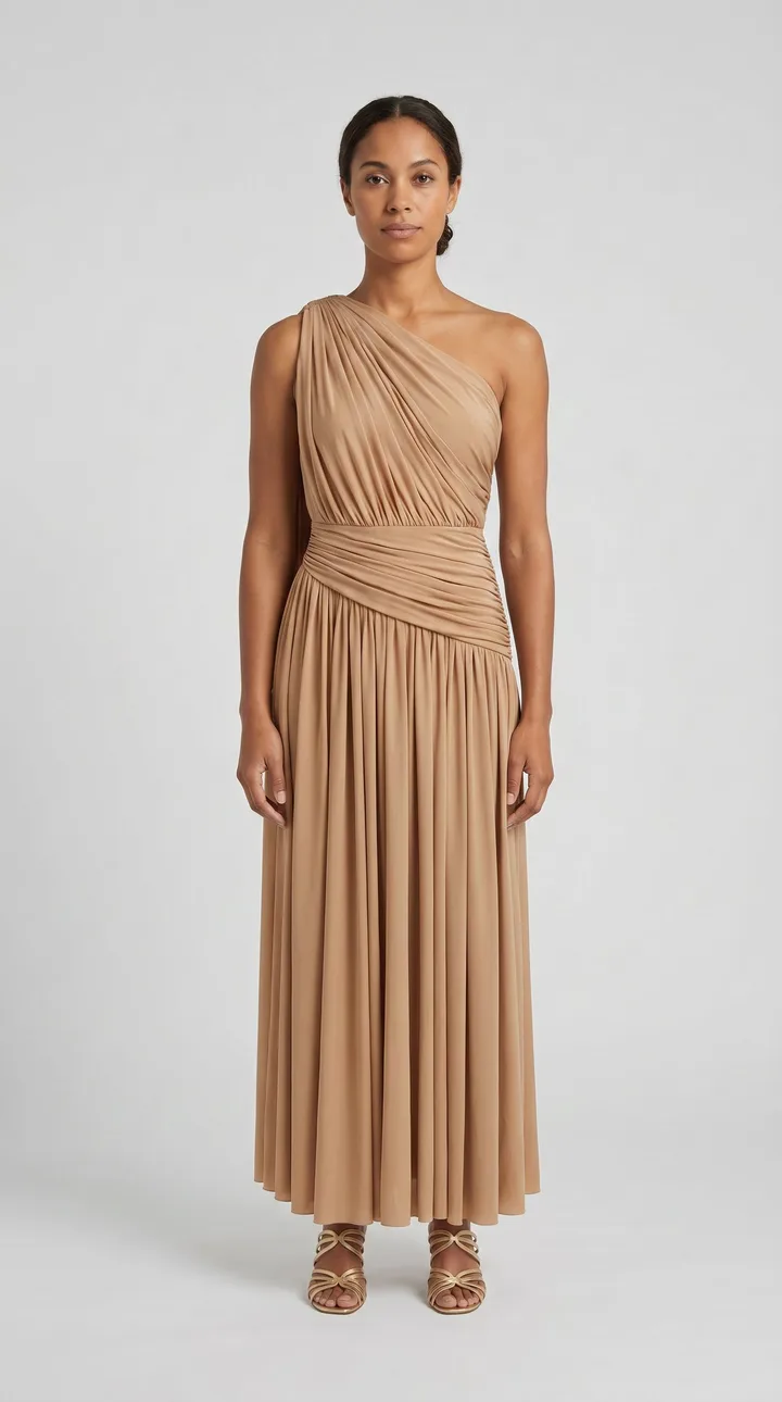 Vestido longo drapeado (Casamento), prova virtual real na Abcielli