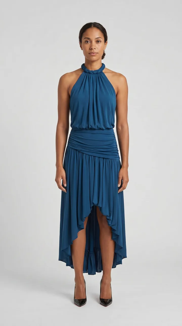 Vestido halter azul (Jantar), prova virtual real na Abcielli